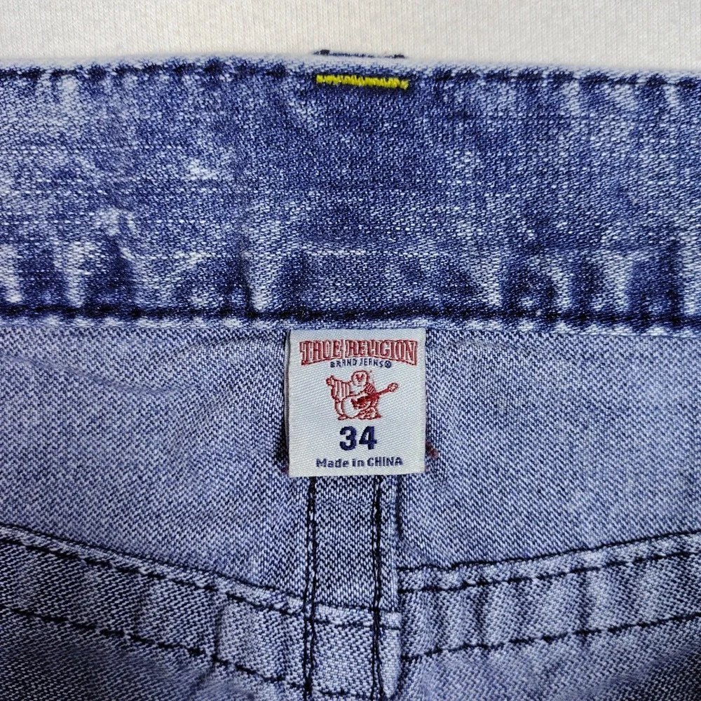 True Religion Straight Leg Jeans Acid Wash Blue Cotton Mens 34 RN112790 CA57414